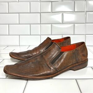 Mark Nason Brown Dress Shoes Slip On Loafers Square Toe Leather 67231 Size 10